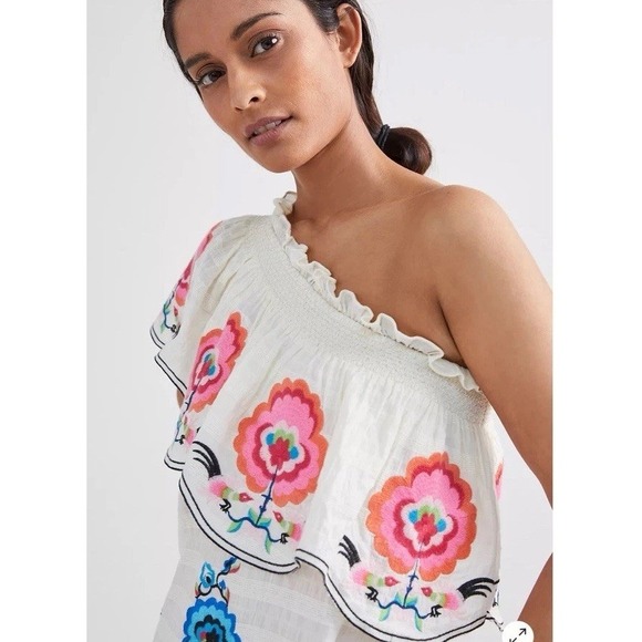 NWT! Anthropologie Plenty by TRACY REESE Cream Floral One Shoulder Maxi Dress XL - Picture 3 of 9